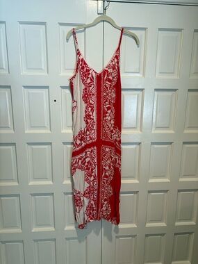 Red and White Floral Print Spaghetti Strap Dress by Karen Kane. Viscose fabric